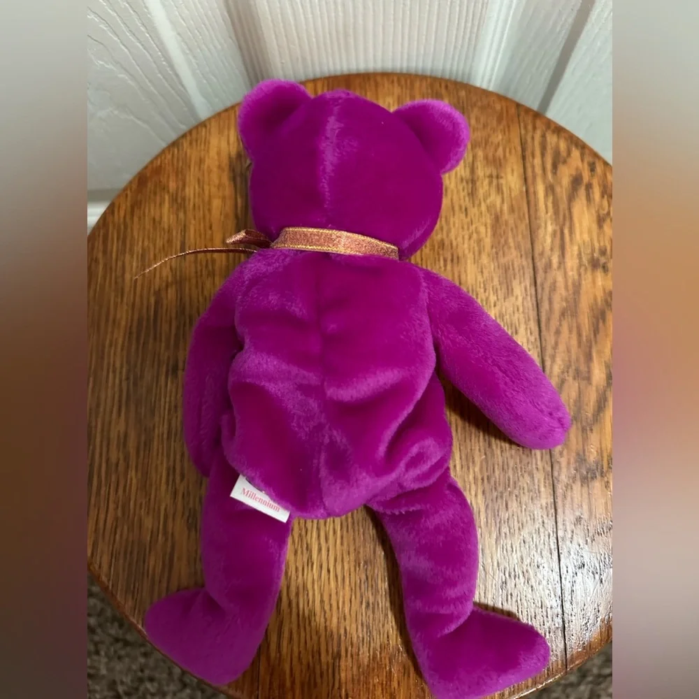 Ty Purple Stuffed Bear with Earth Patch